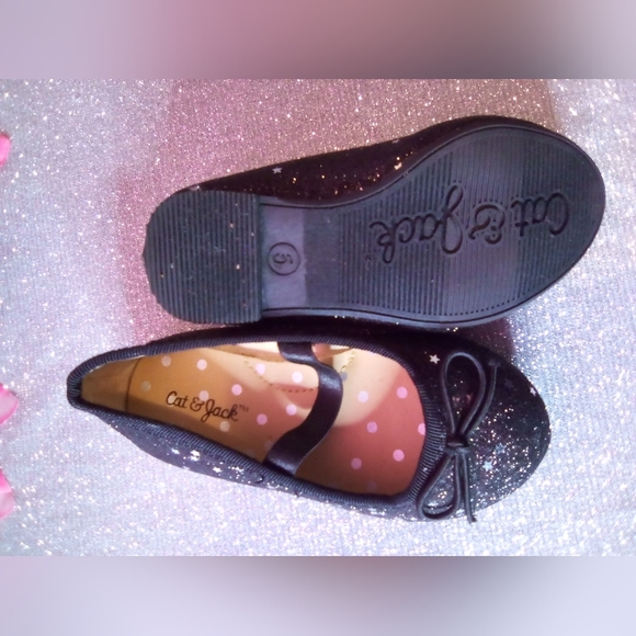 #174👉🏼Toddlers Black🖤/w-Silver Stars Dress Shoes - Picture 4 of 6